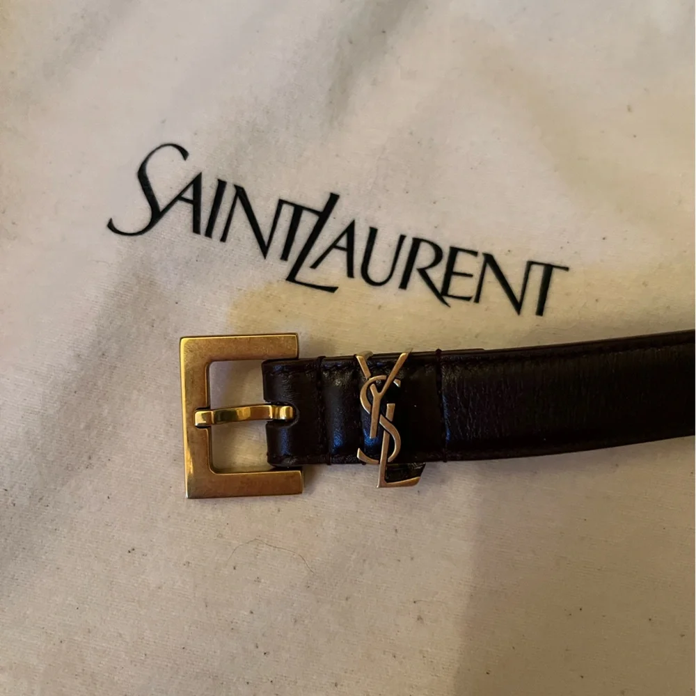 Saint Laurent CASSANDRE THIN BELT IN SMOOTH LEATHER Red Tan Size 75 - Picture 3 of 7